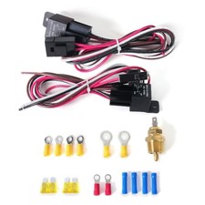12V Dual Electric Fan Relay Kit with 185 F On/175 F Off Thermostat, 40A