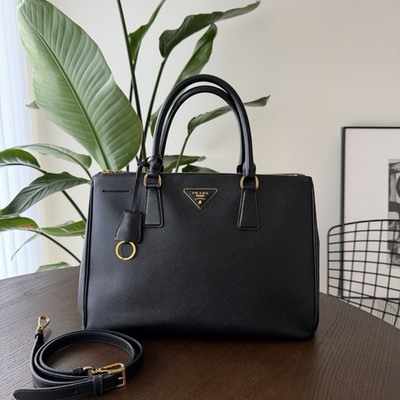 PRADA Galleria Large Saffiano Leather Black Tote Shoulder Bag Authentic