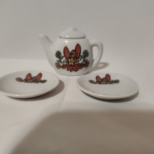 Four Piece Miniature Doll Porcelain Tea Set Fairy And Flowers