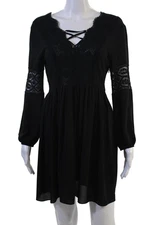Sandro Women Fit & Flare V-Neck Long Sleeve Black Dress Size 1