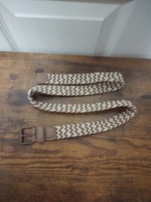 Brown And White Cotton Braided Belt Metal Buckle 35" Long