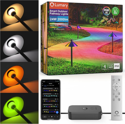 Smart RGB Color Changing Pathway Lights, 4 Pack, IP65 Waterproof, Remote Control