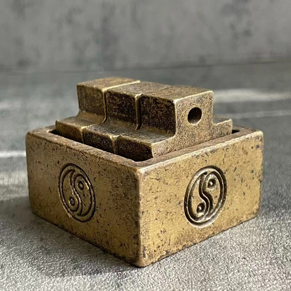 Antiguo conjunto de 4 sellos taoístas chinos de bronce ritual tallados a mano estampillas taoístas Foto 2 de 4