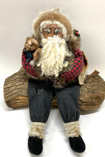 Primitive Christmas Woodsman Santa Claus Handcrafted Folk Art Shelf Sitter Doll
