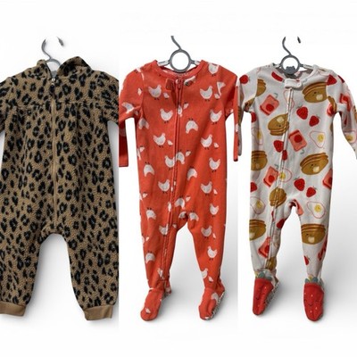 Lot Of 3 Carter's Baby's Long Sleeve One Piece Footie Pajamas Size 12 Months