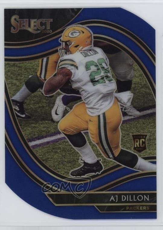 2020 Panini Select Field Level Blue Prizm Die-Cut AJ Dillon #365 Rookie RC