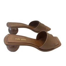 Cult Gaia Tan Leather Kitten Heel Slide Sz 8.5 / 38.5 Ball Heel Square Toe