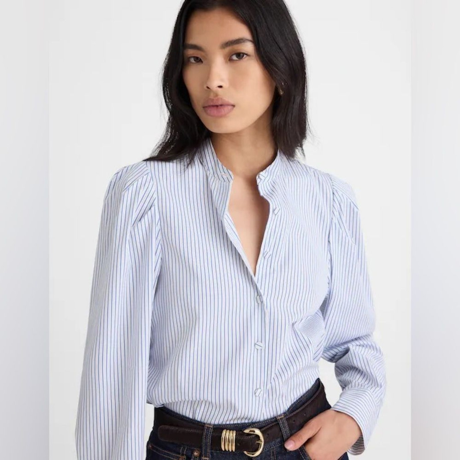 MADEWELL Puff-Sleeve Button-Up Long Sleeve Shirt - size Small