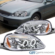 Fits 1999-2000 Honda Civic LED Halo Projector Headlights Lamps Left+Right 99-00