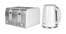 Bouilloire et grille-pain cygne pack de deux 4 tranches - pack acier inoxydable et blanc