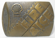 Vintage Shell Fire Ice Gasoline Petroliana Belt Buckle Gas Advertising Logo