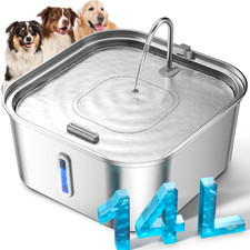 Large Dog Water Fountain 14L/3.7Gal, Stainless Steel Pet Fountain, Silver