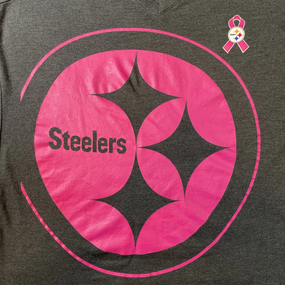 Camiseta Pittsburgh Steelers para mujer talla grande rosa logotipo concientización sobre el cáncer de mama Foto 2 de 4