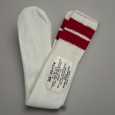VTG Tube Socks Sears 80s Hi Bulk Orlon Acrylic 10-13 Red 70s NOS Striped.