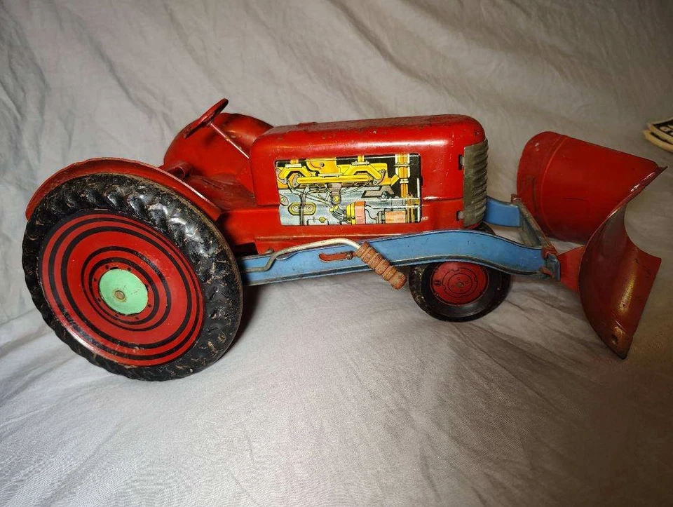Tractor de juguete Marx de colección con quitanieves; litografía de hojalata EE. UU. 1940 ¡Raro y bonito! Foto 2 de 4