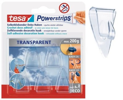 Tesa   Powerstrips Klebehaken selbstklebende Deko - Haken (5 Stck.) transparent
