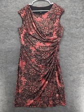 Connected Apparel Dress Womens 16 Pink Knee Length Sheath Cap Sleeve Cowl Ruched