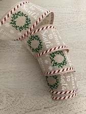 50 YARDS LETTERS TO SANTA CHRISTMAS PRINT WIRED EDGE RIBBON,  2 1/2" Wide