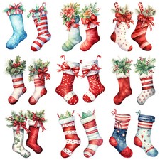 Christmas Stockings Bows Holly Stickers Stationery Journal Scrapbooking Craft