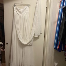 Lulus Womens White Strapless Gown Dress Formal Flowy With Sash M 34 Wedding