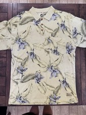Tommy Bahama Men  s Polo Shirt Size Large 100 Cotton Blue Floral Tropical Print
