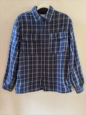 Boston Traders Blue Plaid Flannel Sherpa Lined Jacket Button Up Sz M Pockets