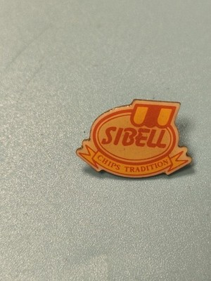 Vintage Sibell Werbe Pins Chips Tradition gelb und orange Sammlung