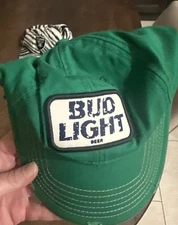 Green  BUD LIGHT BEER Hat FACTORY DISTRESSED STRAPBACK ADJUSTABLE