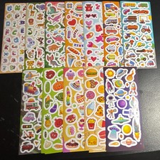 Multicolor Stickers Lot of 24 Sheets Animals Dino Vehicles Food Space