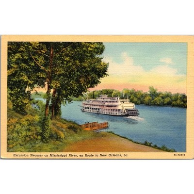 Excursion Steamer on Mississippi River New Orleans LA Vintage Postcard SPZ2