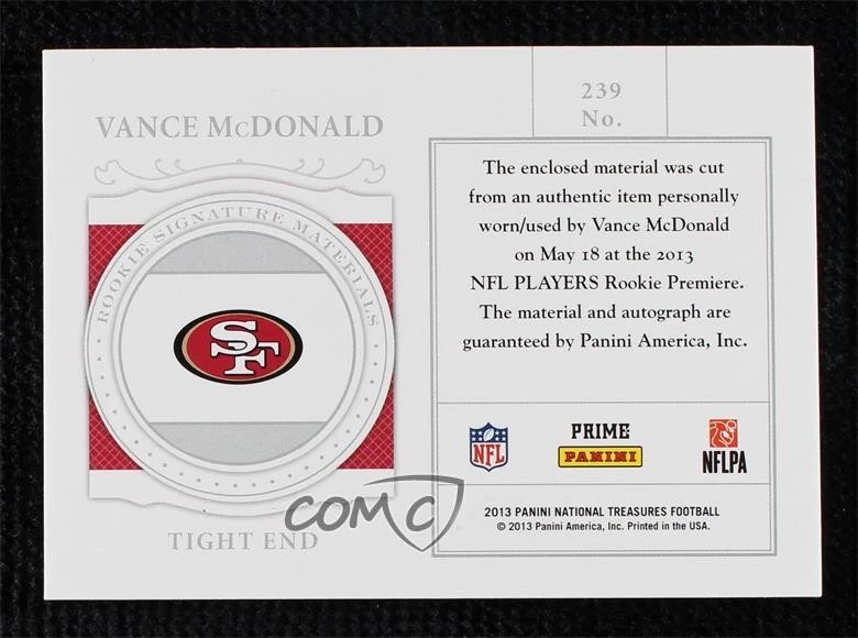 2013 National Treasures Signature Materials /99 Vance McDonald Rookie Auto RC - Image 2 of 2