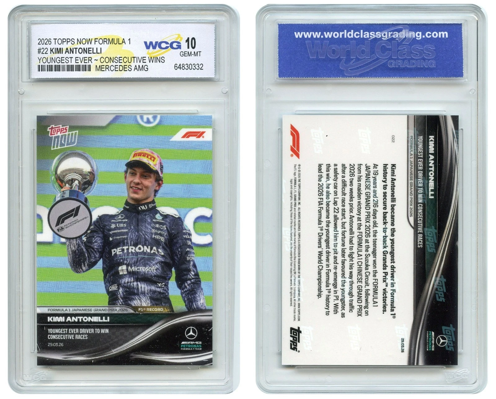 2026 Topps Now F1 KIMI ANTONELLI Youngest Ever Consecutive Wins #22 GEM MINT 10