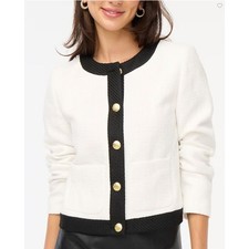 J.Crew Tweed Lady Jacket White Black Trim Gold Buttons 218 Size 8