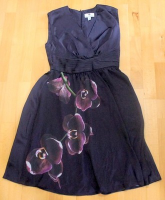 Altuzarra Kleid XS 34 violett gefüttert Satin-Kleid Orchideen-Print Ärmellos