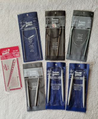 Pre-owned Set of 6 Susan Bates Circular Knitting Needles and Knit Check
