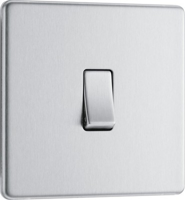 BG Nexus FBS12 schraubenlose Flachplatte gebürsteter Stahl 20A 16AX einzelner Lichtschalter