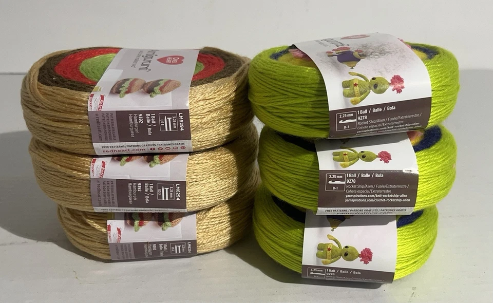 Red Heart Amigurumi  3 Hamburger & 3 Alien Super Fine 100% Acrylic Yarn-6 Total - Image 4 of 4