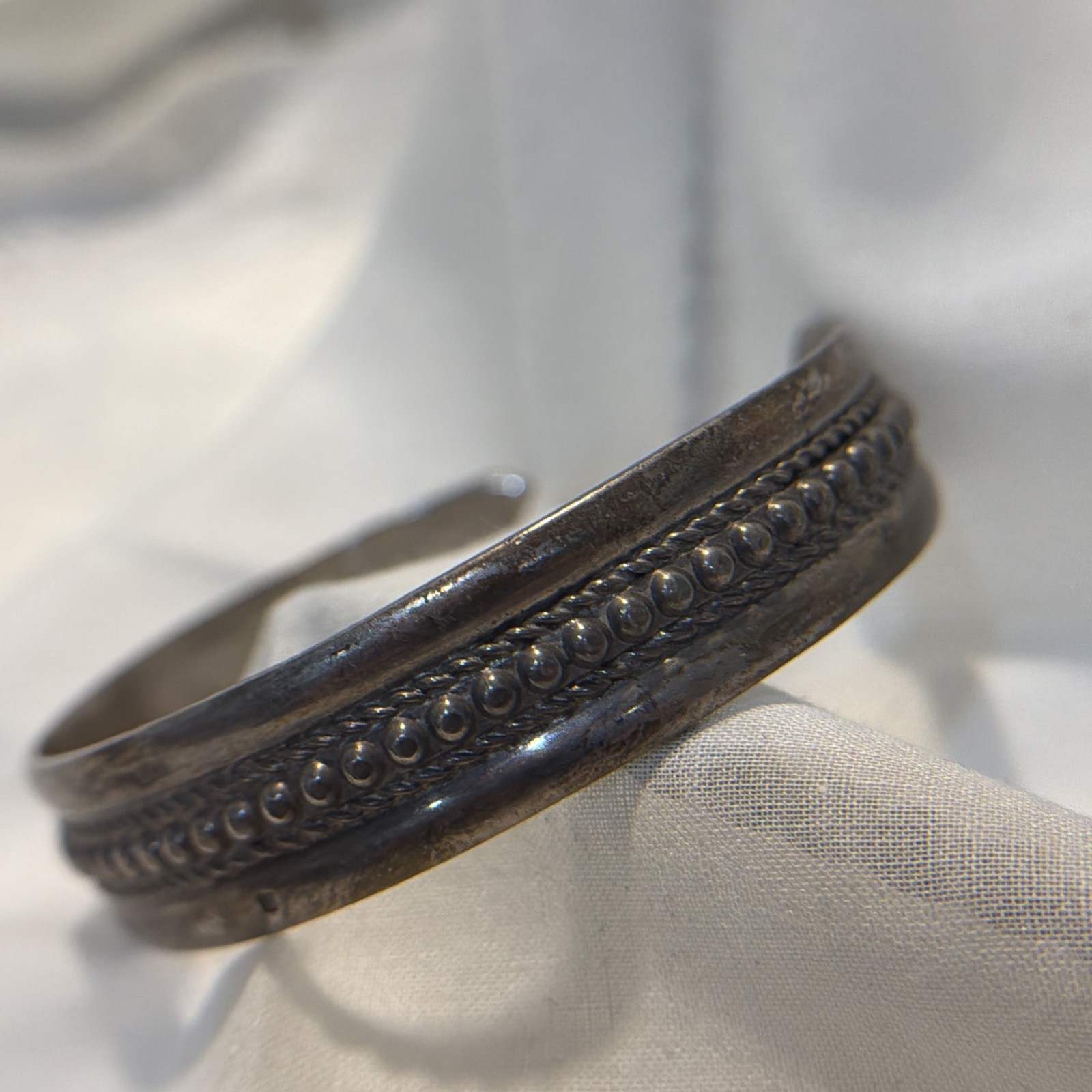 Vintage Solid Sterling Silver Cuff With Stamp Wor… - image 4