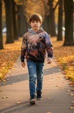 Boy's T REX Dinosaur Hoodie With Pockets Sweatshirt Back Front Print Size 6-7