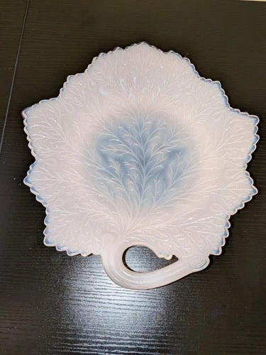 Reserved Listing - Vintage Fenton Pink Rosaline Leaf Glass Plate Candy Q - 7