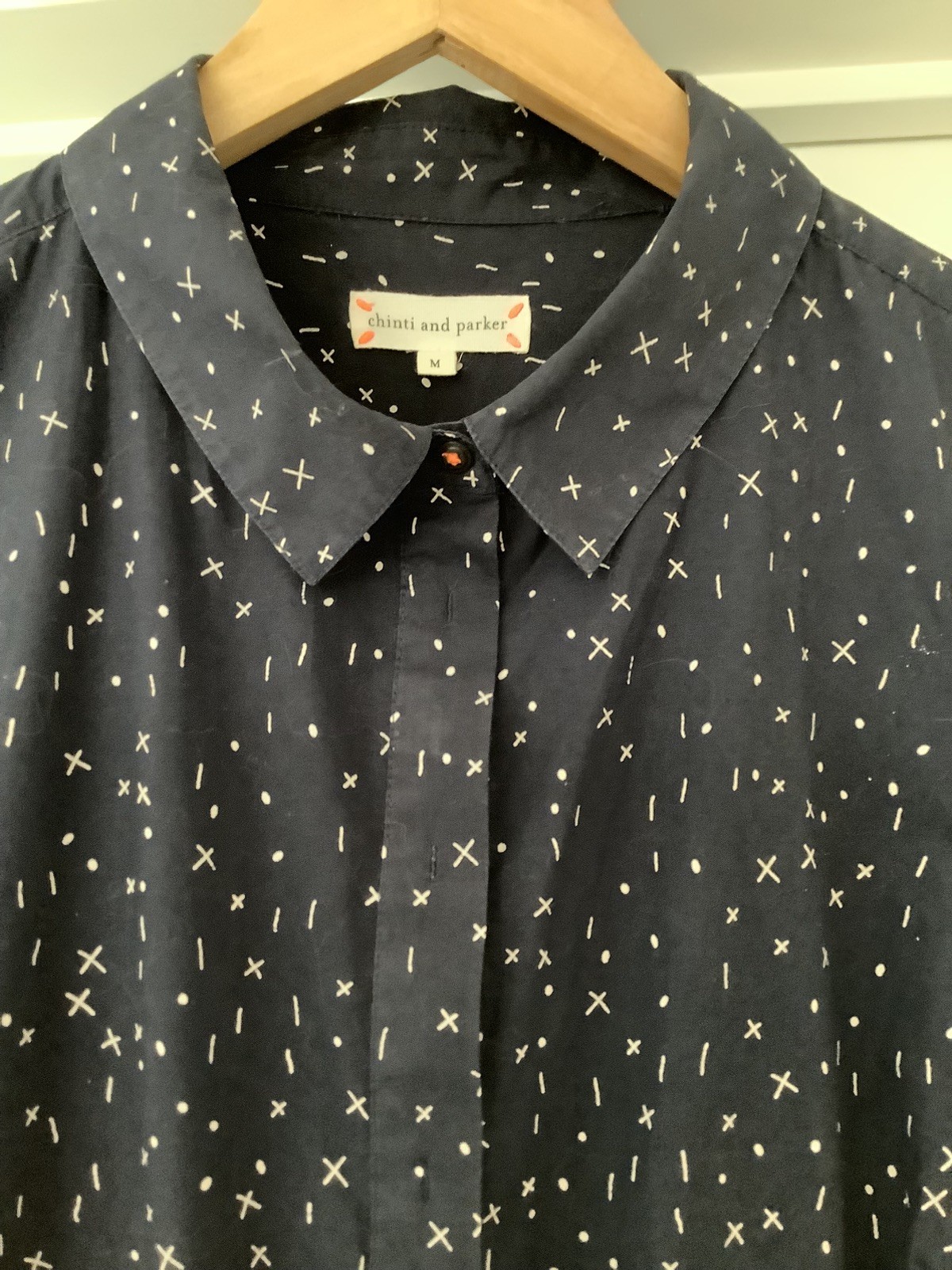 CHINTI & PARKER Navy Dot Dash Cotton Dress. Collar Full skirt pockets M 10 12 image 2
