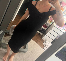 Damen Bodycon Midikleid S Schwarz V-Ausschnit...
