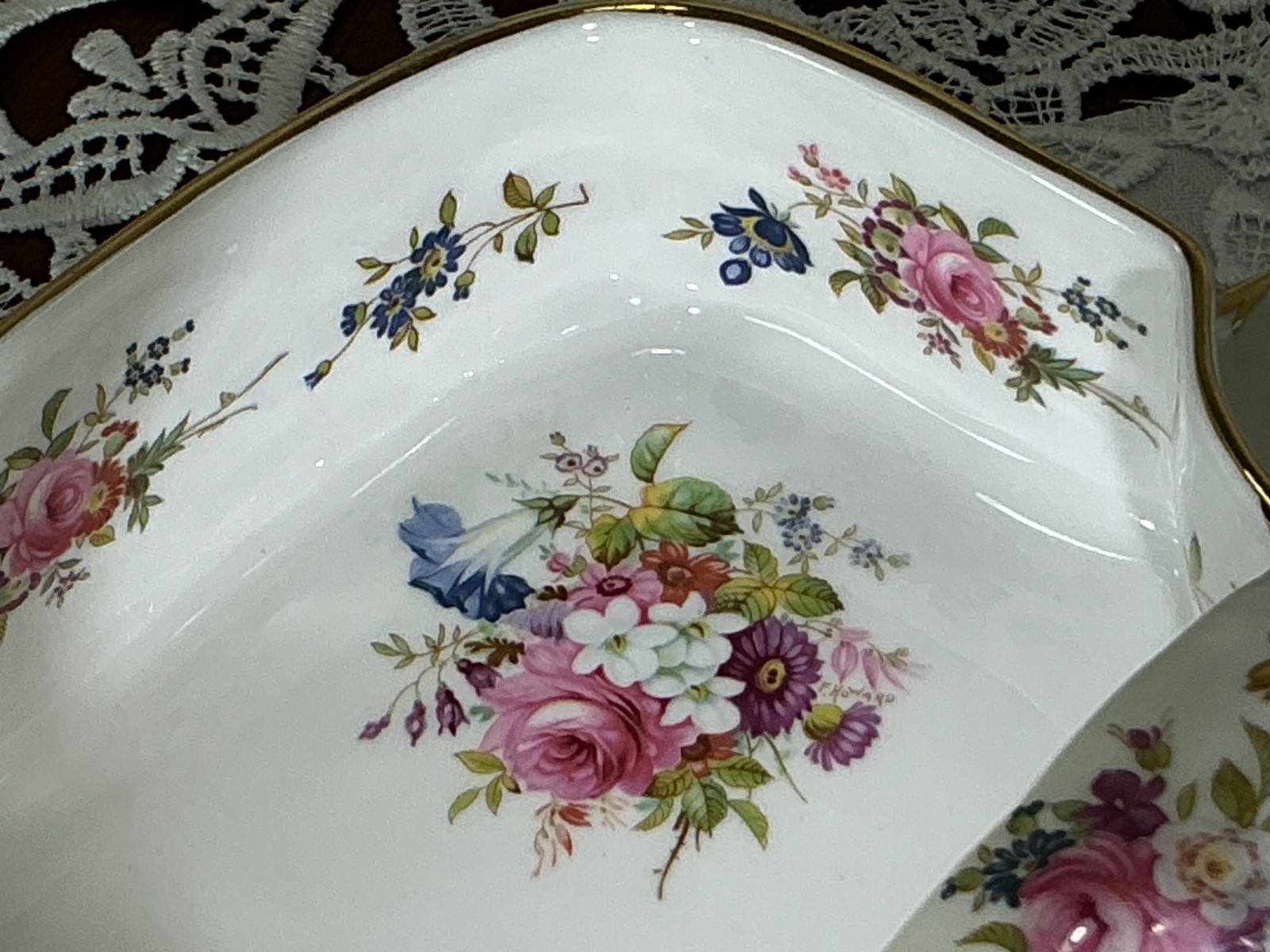 Hammersley F. Howard signed Hand Painted Breakfast Serving Strawberry Basket