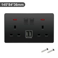 Double Wall Plug Socket 2 Gang 13A With 2 Charger USB Ports Outlets Flat Plate