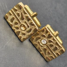 Vintage cufflinks golden tone texturized bullet back embellished rhinestone