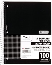 Mead Spiral Notebook, 1 Subject, Graph Ruled Paper, 7-1/2" X 10-1/2", 100 Sheets