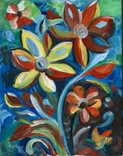 Atherton 11x14 Original Expressionism Acrylic Painting "Swirl Flowers" signed
