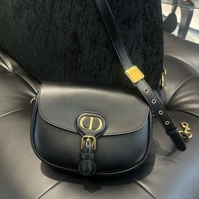 Christian Dior Bobby MM Calfskin Shoulder Bag Crossbody Black Gold Women D