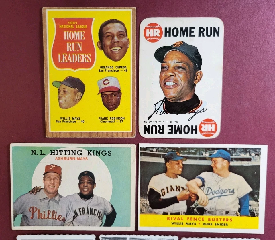 Lote de 7 tarjetas de béisbol antiguas Topps vintage de los años 50 1969 *En muy buen estado/en muy buen estado/ex* Willie Mays Foto 2 de 4