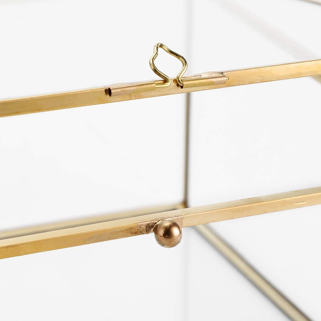 Vintage Glass Jewelry Organizer Box, Golden Metal Keepsake Box Desktop